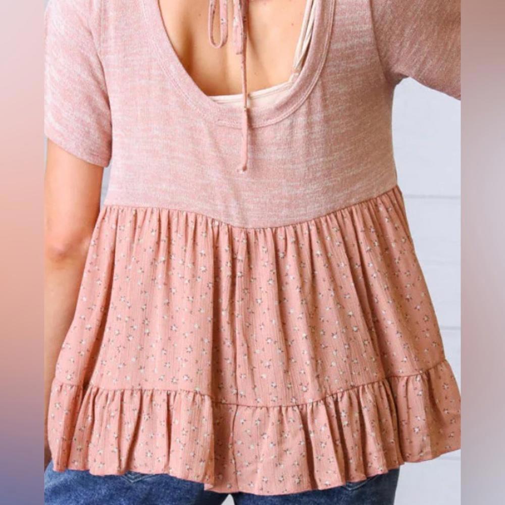 NWT Tie Back Floral Mixed Media Top - Mauve / Pink